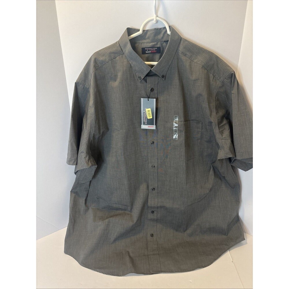 Travel Smart Roundtree & Yorke Men's Shirt Size 3XT Blue Grey Short Sleeve NWT